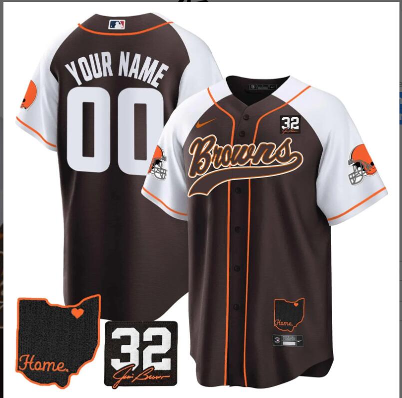 Men 2024 Nike NFL Cleveland Browns #32 Jim Brown Memorial Home Patch Custom Jersey V2->customized nfl jersey->Custom Jersey